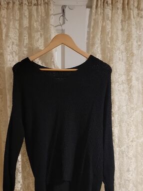 American Eagle Outfitters Black Open-Knit Crew Sweater